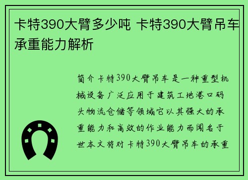 卡特390大臂多少吨 卡特390大臂吊车承重能力解析